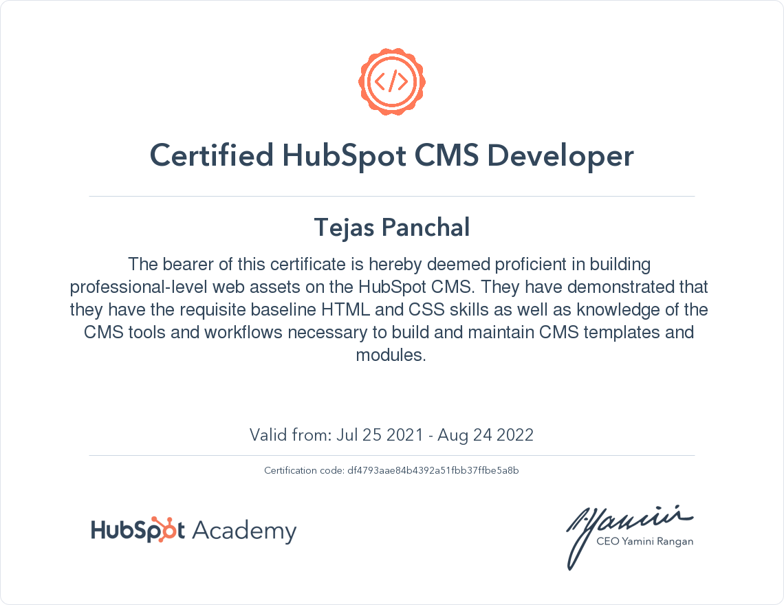 Tejas Panchal Certificate