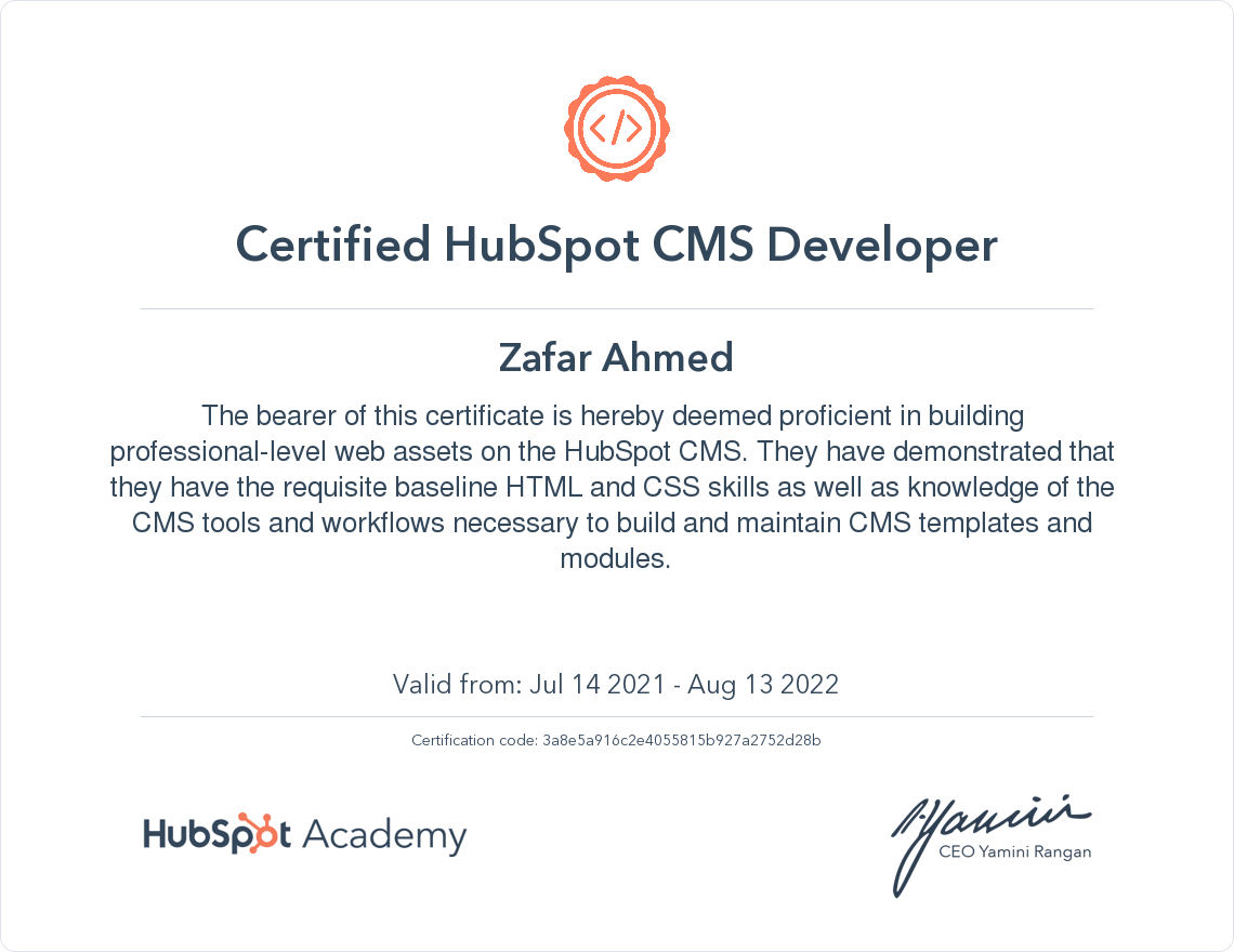 Zafar Ahmed CMS Certification